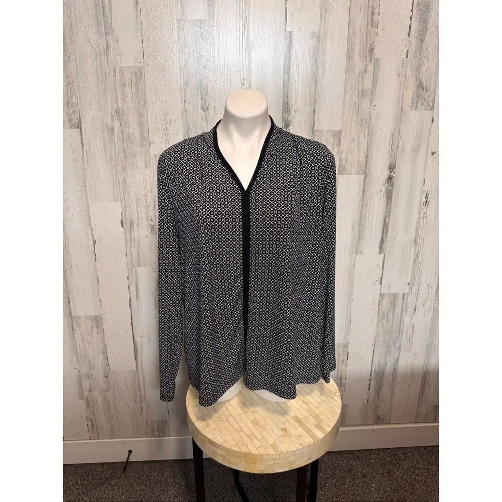 Liz Claiborne Career Black White Geometric Blouse Womens Plus Size XXL V-Neck To